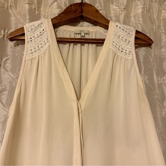 Joie Doria Silk Tank Top Cream Porcelain Crochet Shoulder Button Front - Picture 4 of 13